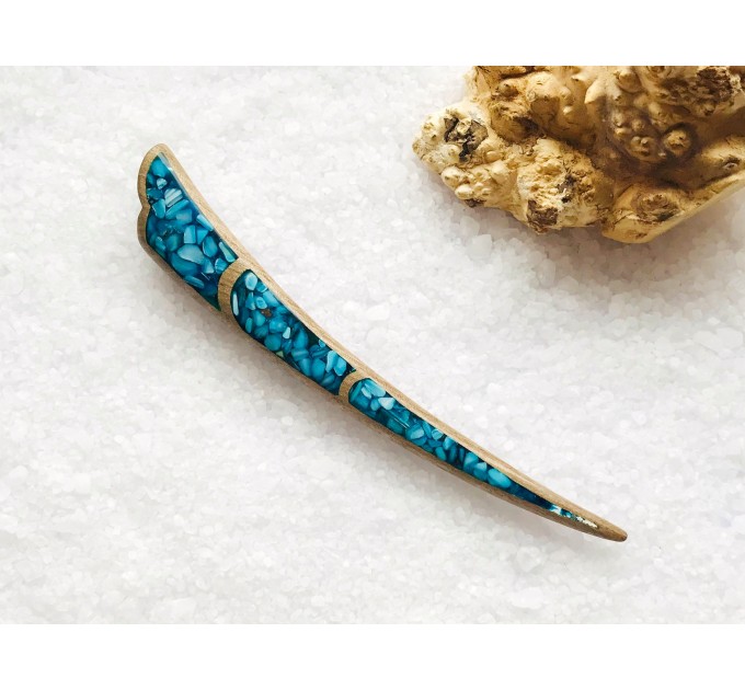 Wooden hair stick with blue stones