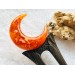 Wooden hair fork with orange crescent 