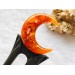 Wooden hair fork with orange crescent 