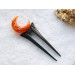 Wooden hair fork with orange crescent 