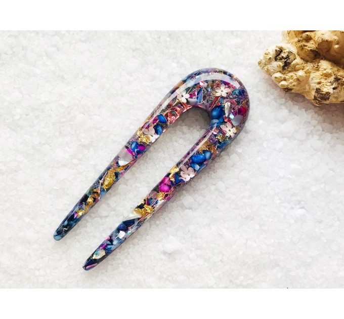 Hair fork with flowers and stones • Hair clip • Hair pin • Hair accessories • Hair jewelry • Resin hair stick • Decorative Hair Comb