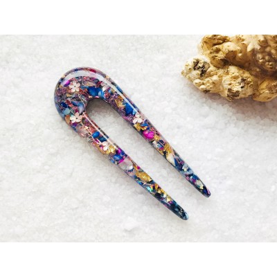 Hair fork with flowers and blue stones