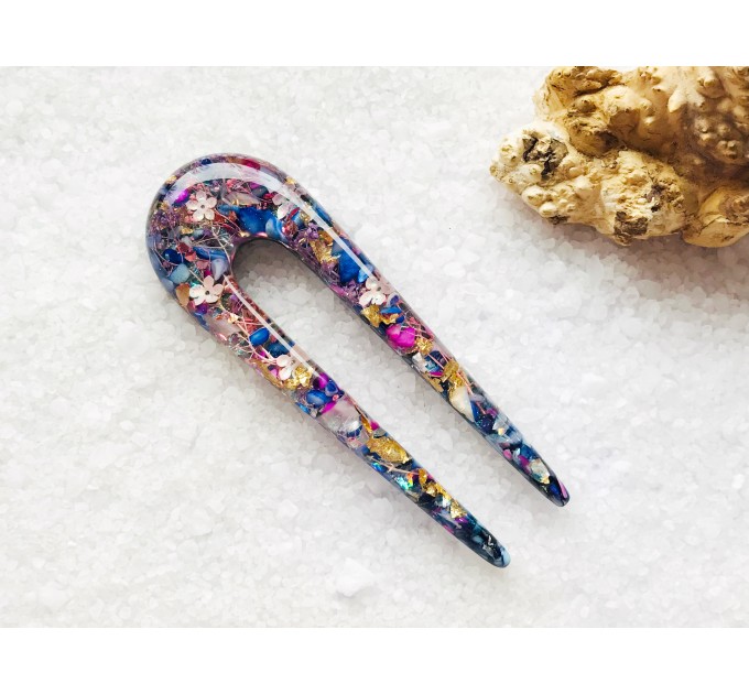 Hair fork with flowers and stones • Hair clip • Hair pin • Hair accessories • Hair jewelry • Resin hair stick • Decorative Hair Comb