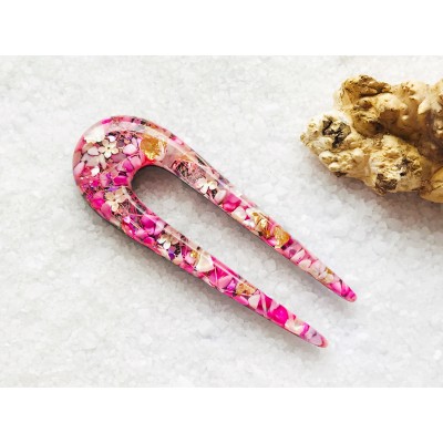 Hair fork with flowers and pink stones