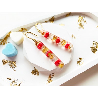 Earrings with flowers and gold foil 