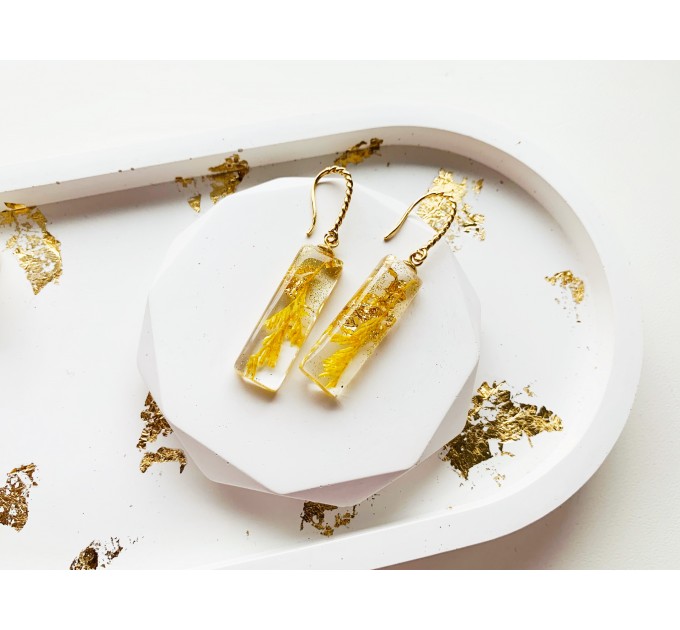 Resin Dangle Earrings • Drop Earrings with pressed real yellow flowers • Meditation Earrings • Wedding Earrings • Hook Earrings for women