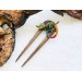 Wooden hair fork with Chameleon 